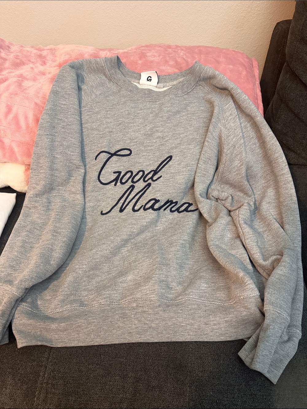 Good American Gray 'Good Mama' Crewneck Sweatshirt
